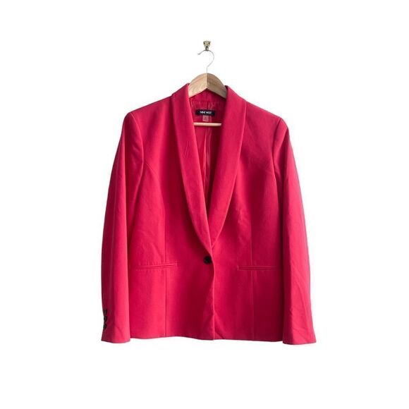 Nine West Blazer Red Shawl Collar Lined Black Buttons Women's 10 - Picture 1 of 8